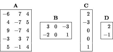 \begin{displaymath}
\begin{array}{cc} {\bf A} \\
\begin{array}{\vert rrr\vert...
...rt r\vert} \hline
2 \\
-1 \\
\hline \end{array} \end{array}\end{displaymath}