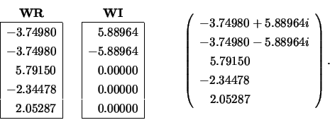 \begin{displaymath}
\begin{array}{cc} {\bf WR} \\
\begin{array}{\vert r\vert}...
...; 5.79150 \\
-2.34478 \\
\;\;\; 2.05287
\end{array} \right).
\end{displaymath}